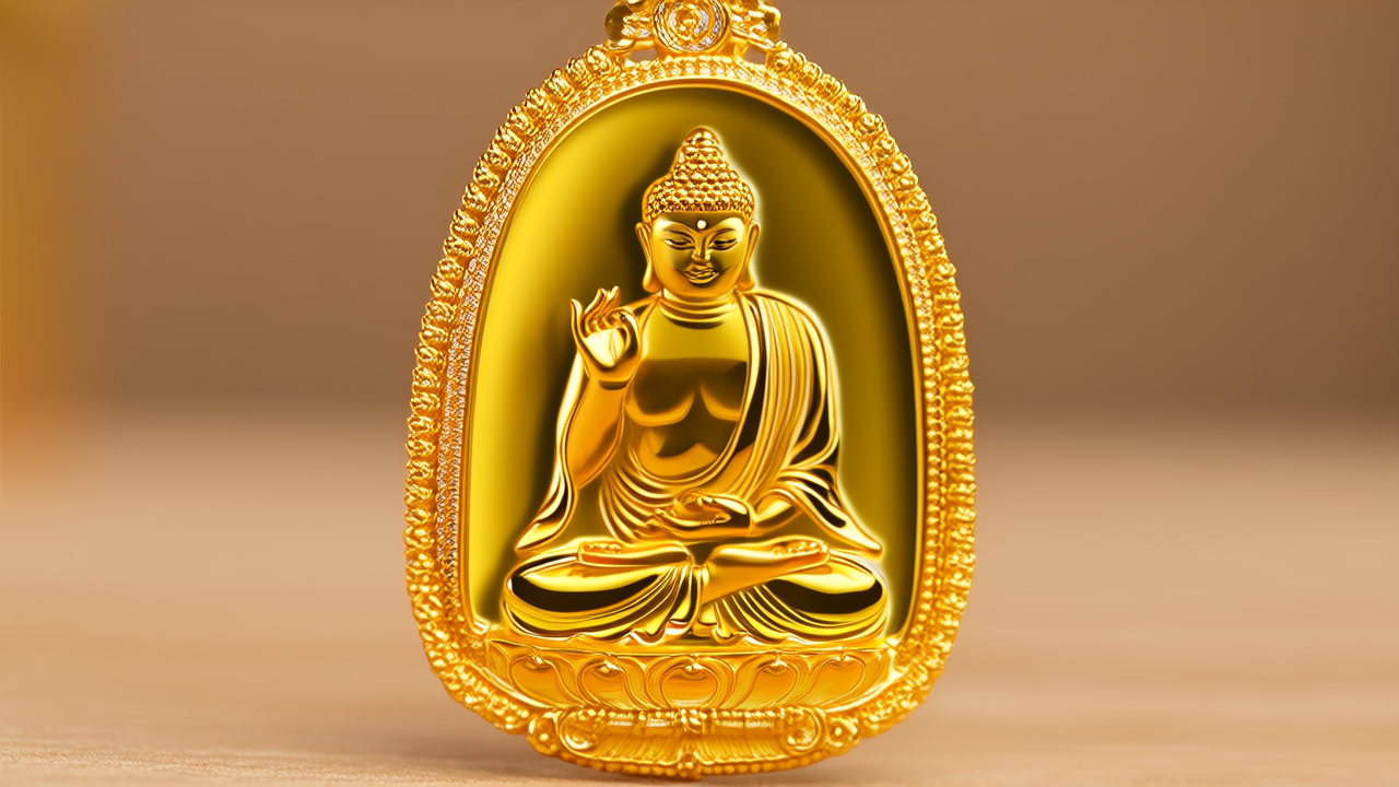 黄金佛头吊坠图片